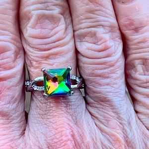 Faux Mystic Topaz and Diamond Ring